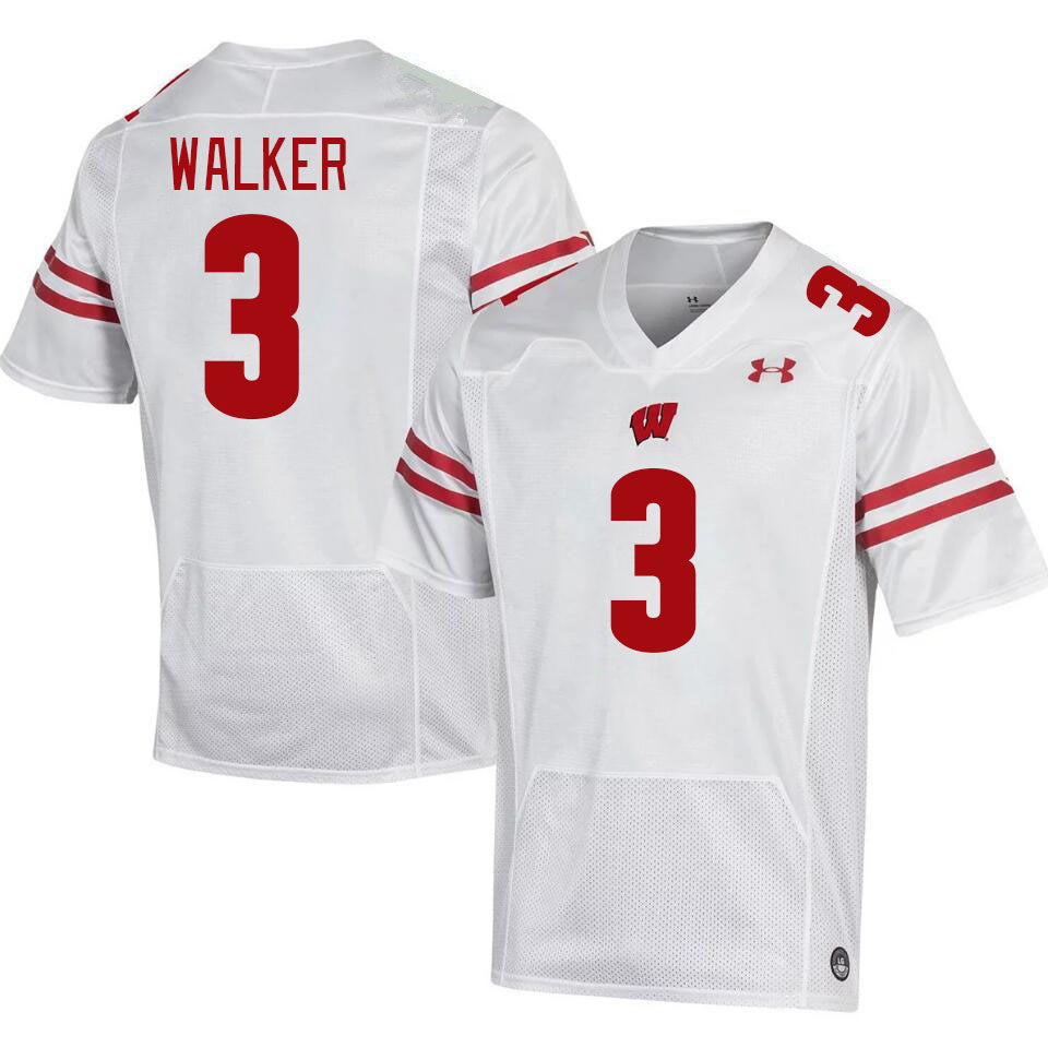 Men #3 Tawee Walker Wisconsin Badgers College Football Jerseys Stitched-White